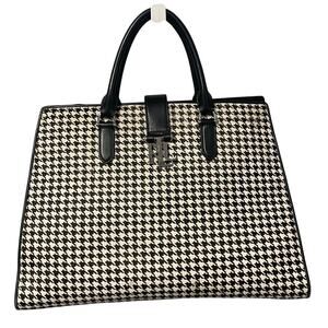 Lauren Ralph Lauren Black White Houndstooth Calf Hair Cow Leather Satchel AS IS